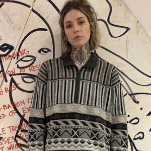 Vintage 90s Arnold Palmer Kramer Striped Knit Quarter Zip Sweater Made In Italy